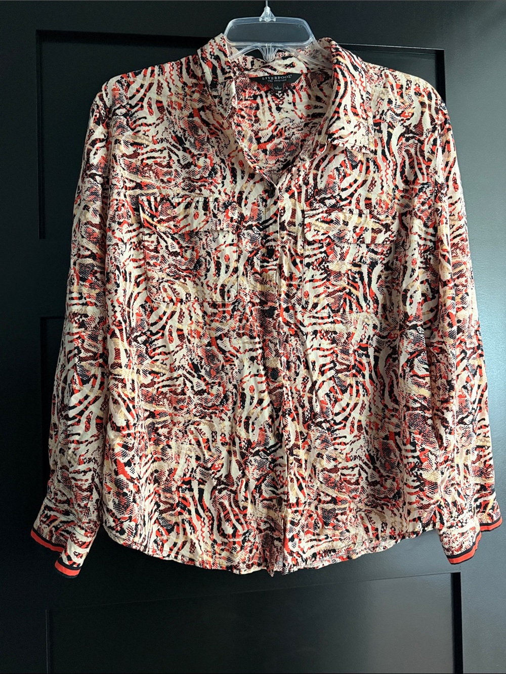 Liverpool Cream, Red and Black Abstract Button-Up Shirt